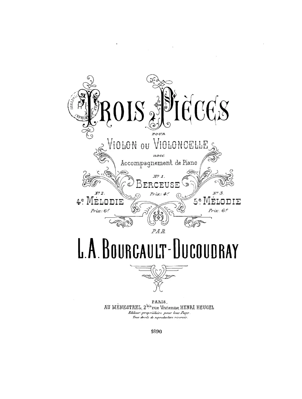 Trois pièces pour violon ou violoncelle - Page 1