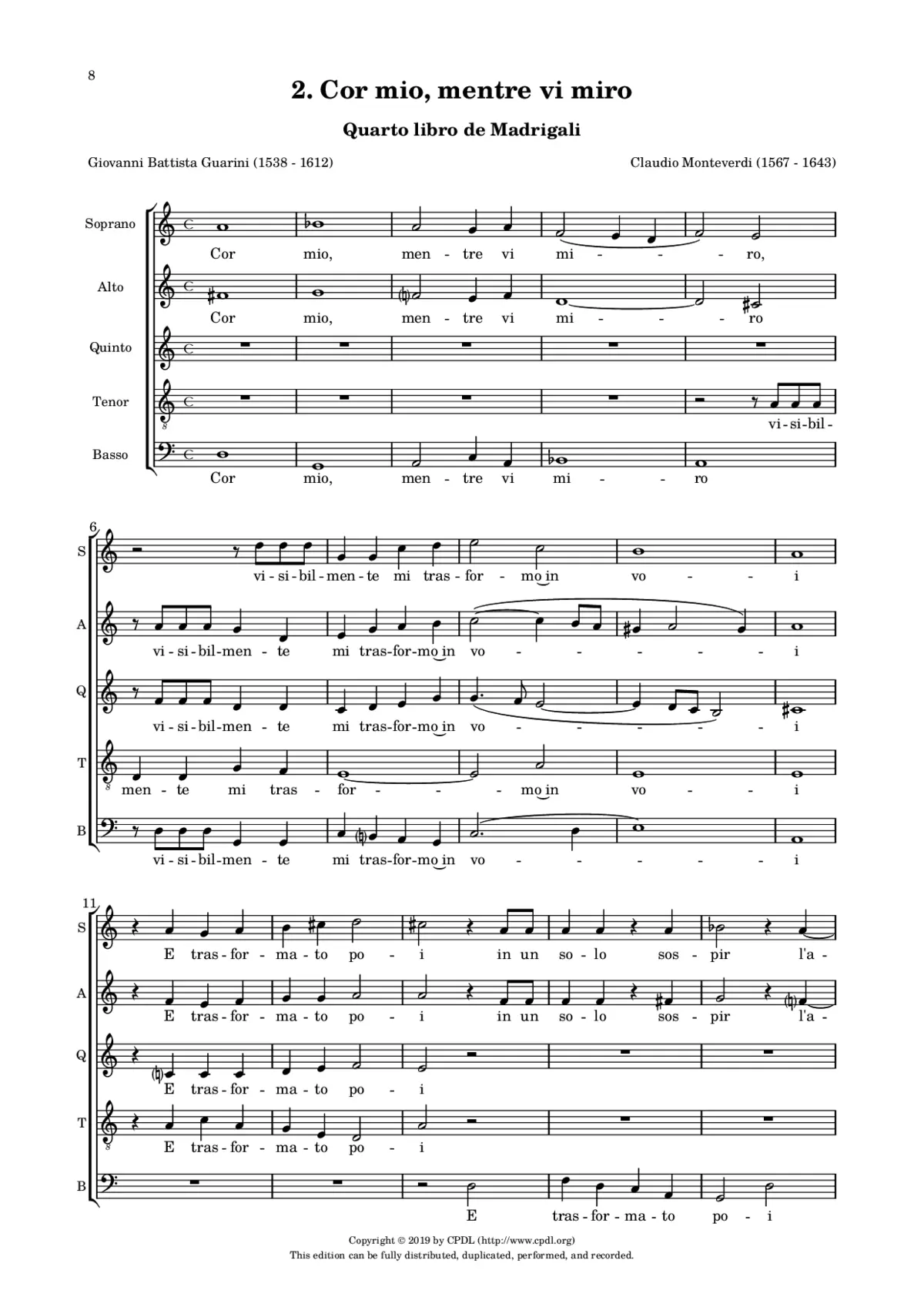 Cor mio, mentre vi miro - Page 1