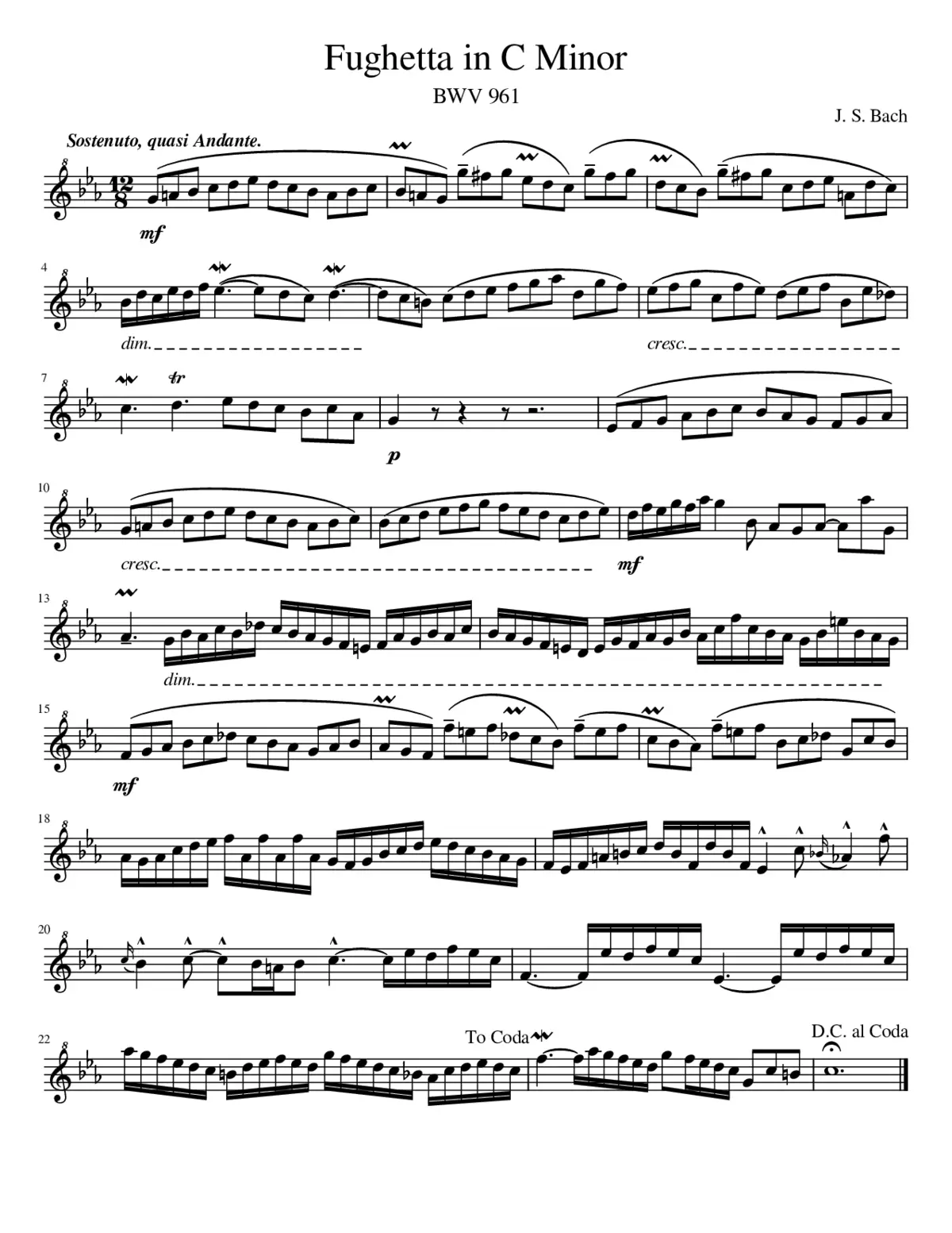 Fughetta in C minor BWV 961 - Page 1
