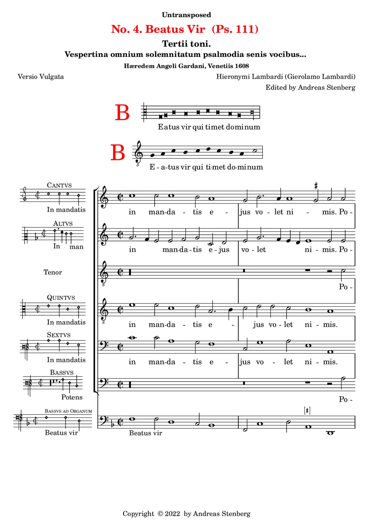 Beatus Vir (Ps. 111) Tertii toni - Page 1