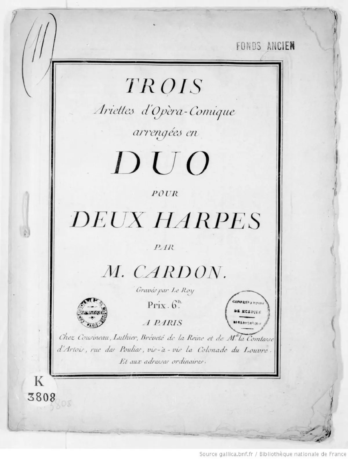 3 Ariettes d'Opèra-comique arrangées en Duo pour 2 Harpes - Page 1
