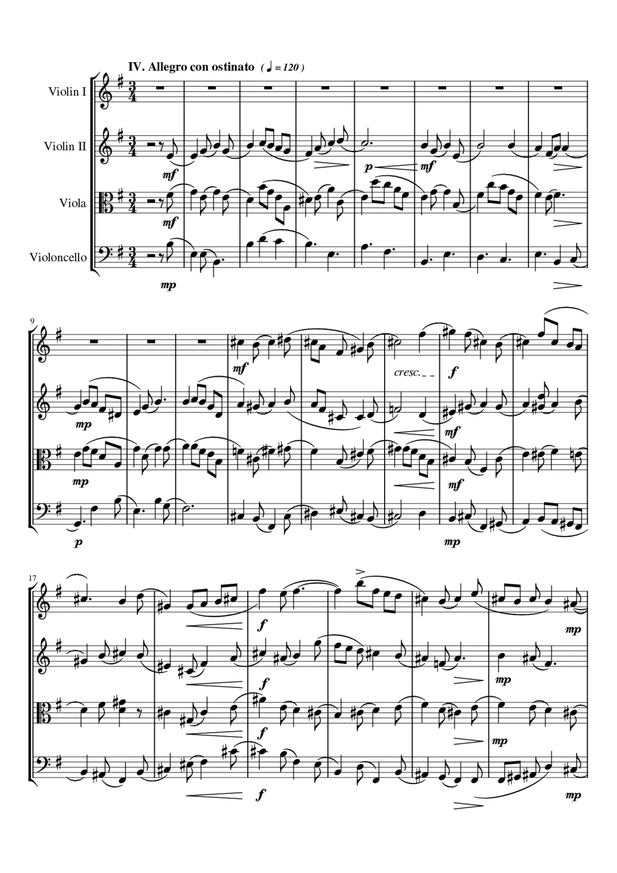 String quartet n11 in E minor by Dominique Picard - 4th mv - Page 1