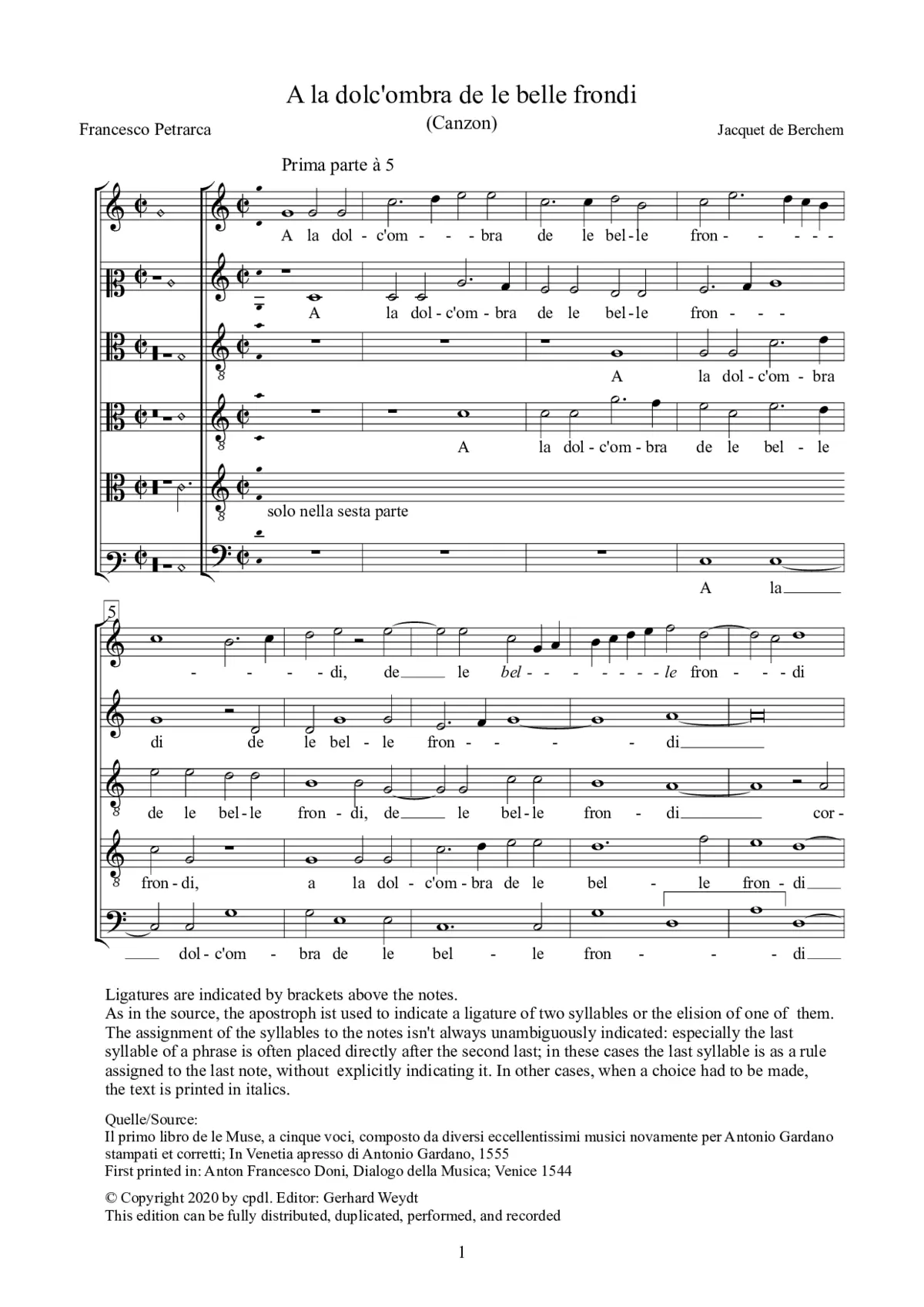 A la dolc'ombra de le belle frondi - Page 1