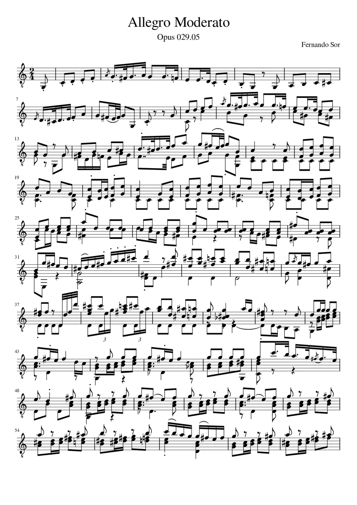 Fernando Sor - Opus 29.05 - Allegro Moderato - Page 1