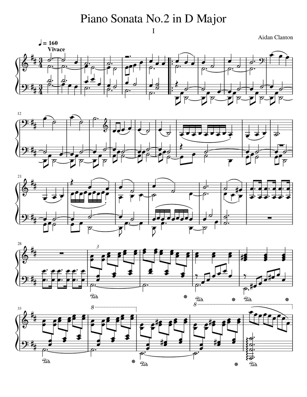 Piano Sonata No.2 in D Major; I-Vivace - Page 1