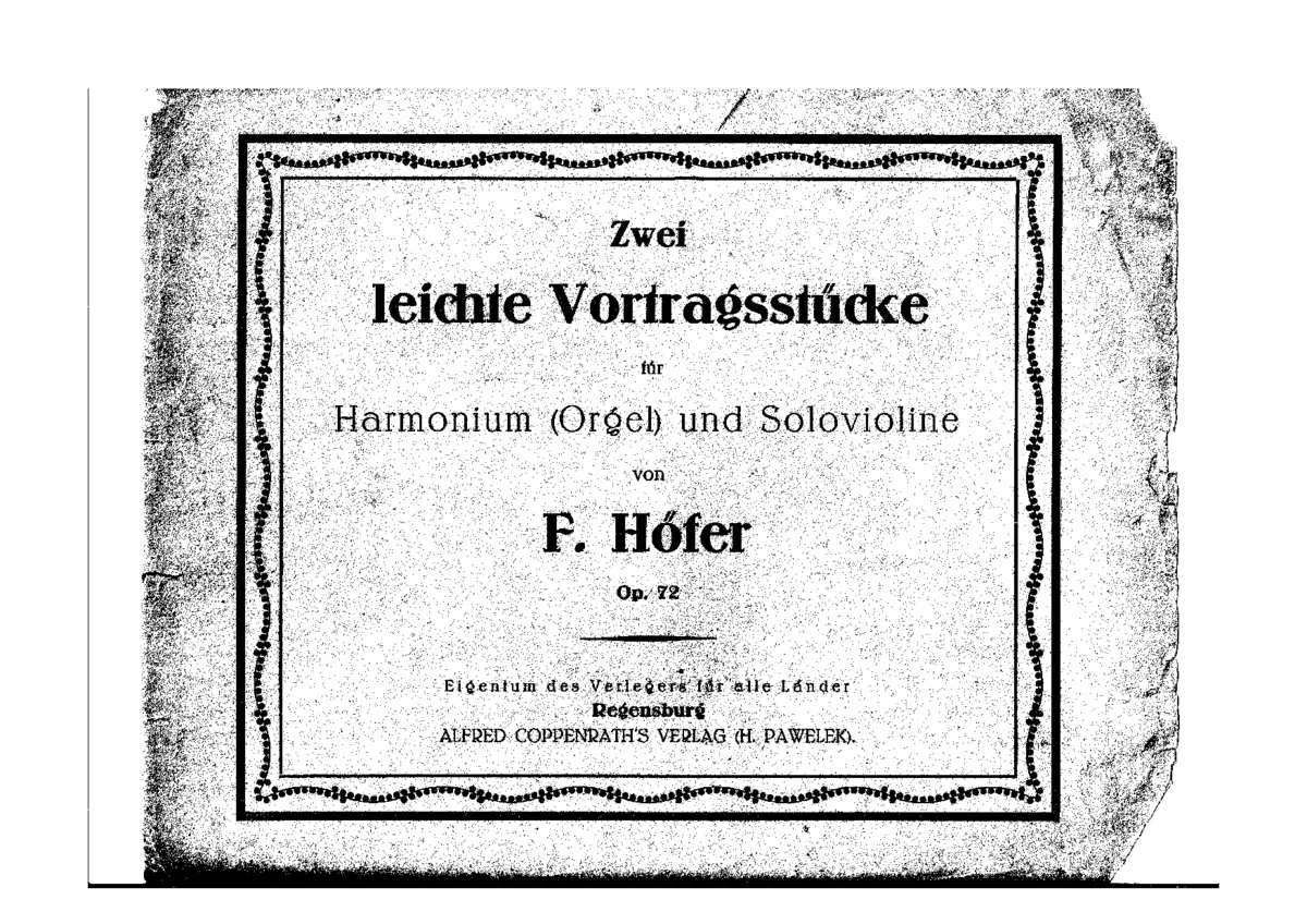Zwei leichte Vortragsstücke für Harmonium (Orgel) und Solovioline - Page 1