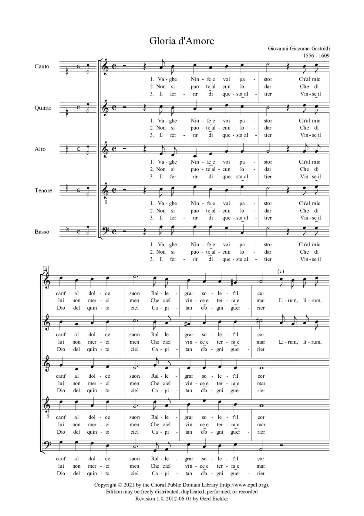 Gloria d'Amore (Vaghe Ninfe e voi pastor) - Page 1