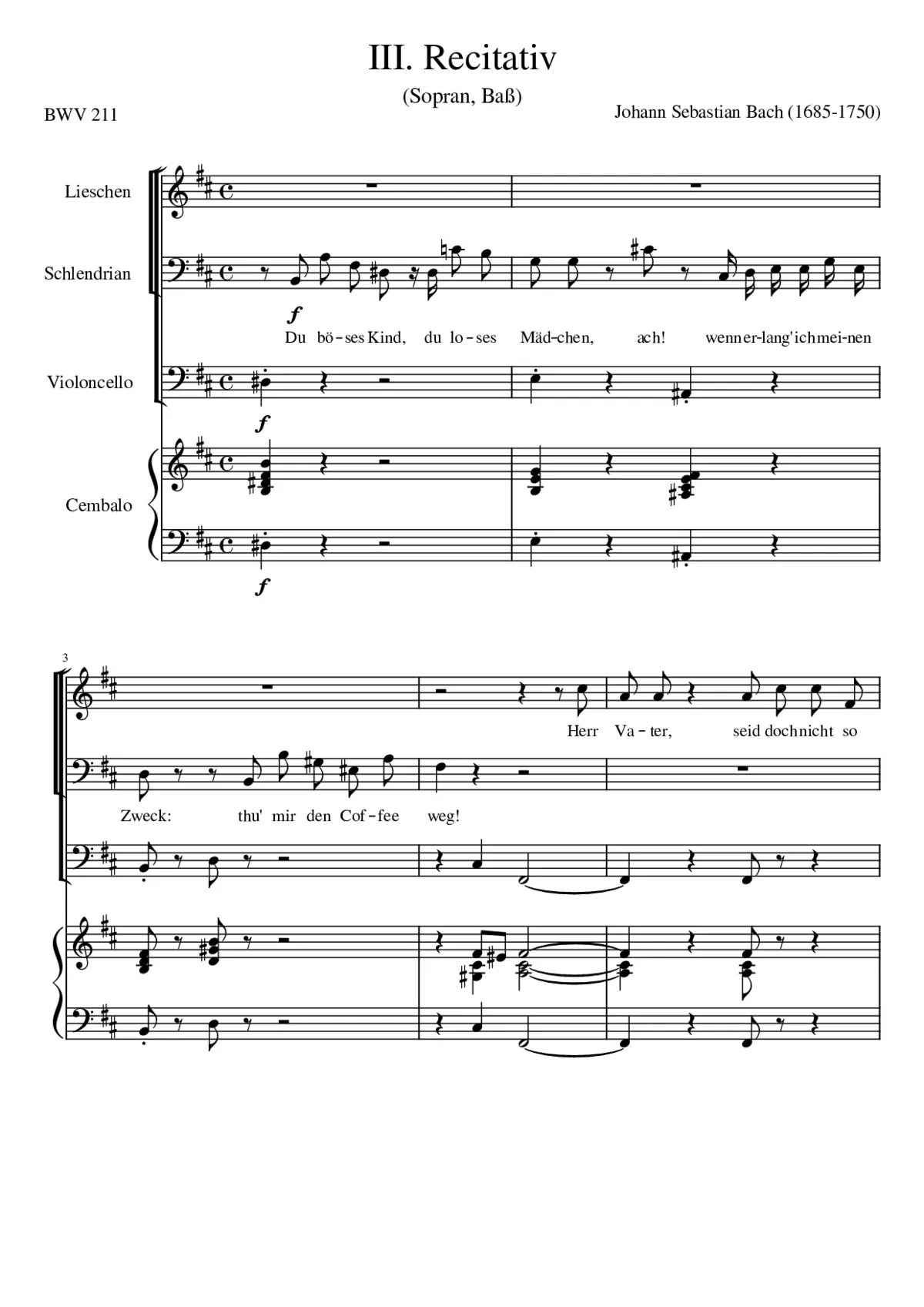 Schweigt stille plaudert nicht BWV 211 (Coffee Cantata) - Page 1