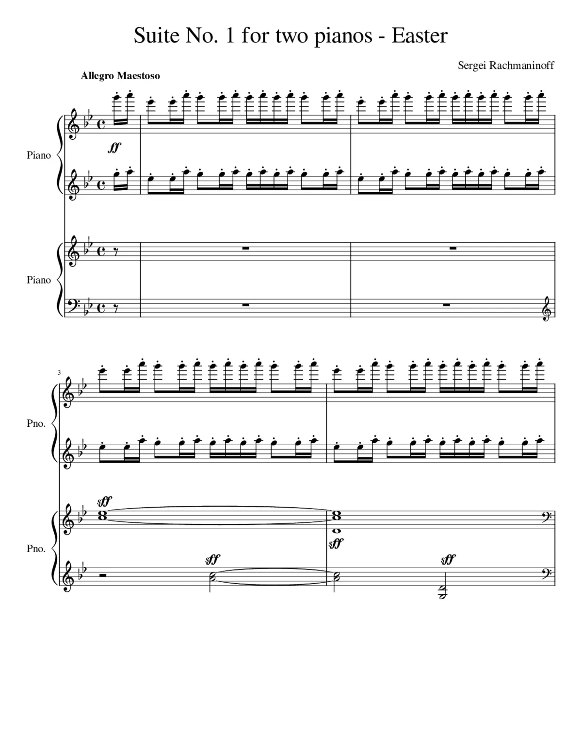 RACHMANINOFF Suite No. 1 or Fantasie-tableaux for two pianos IV. Paques - Easter - Page 1