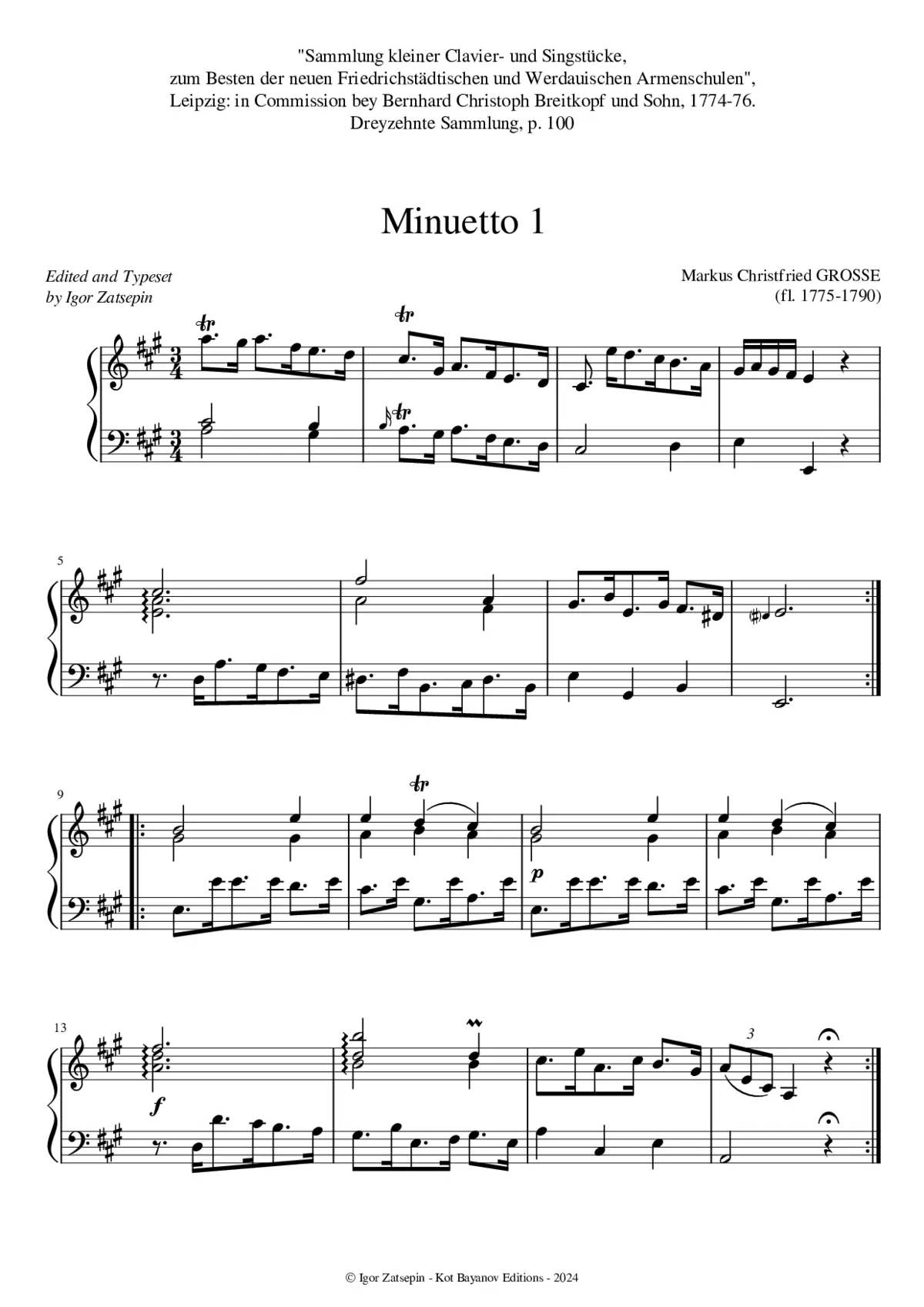 2 Menuets in A major/F-sharp minor - Page 1