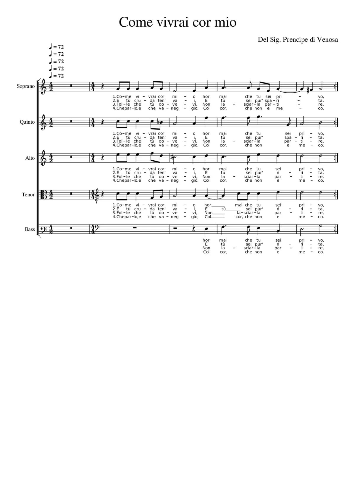 Come vivrai cor mio - Page 1