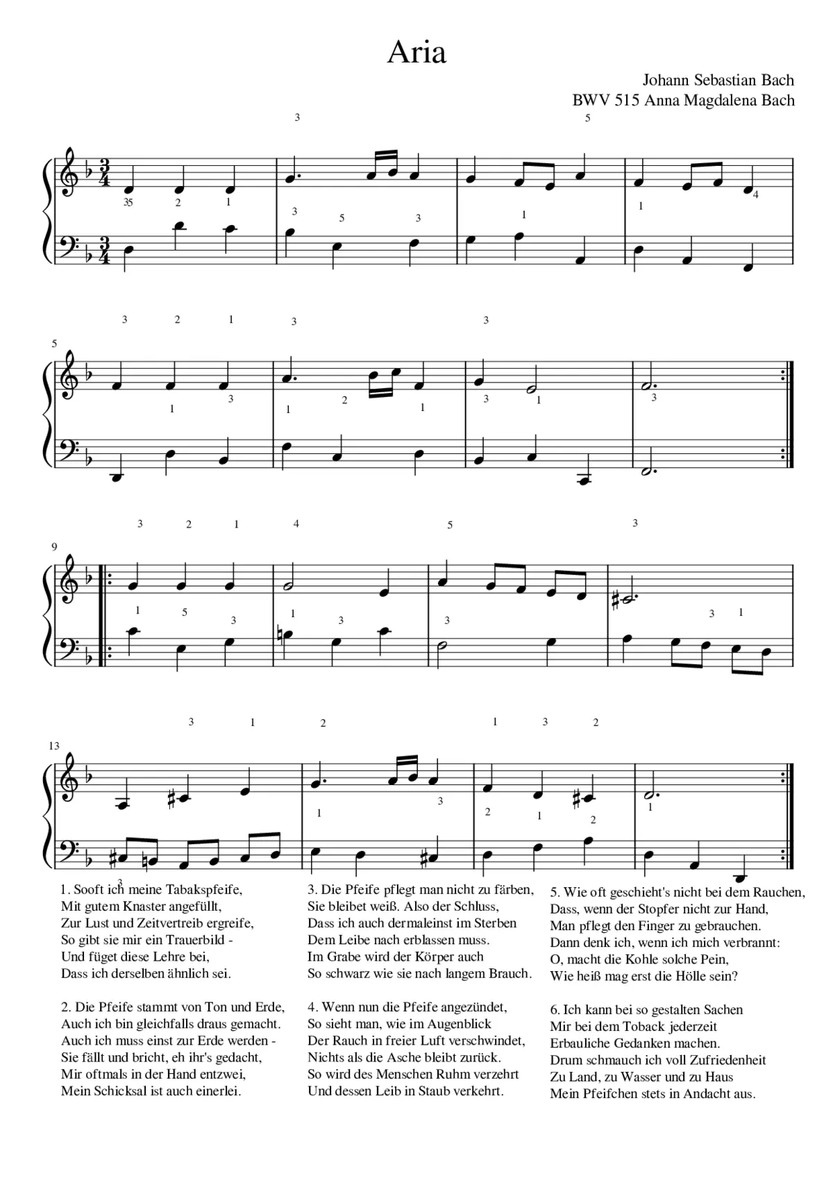 So oft ich meine Tobackspfeife BWV 515(a) - Page 1