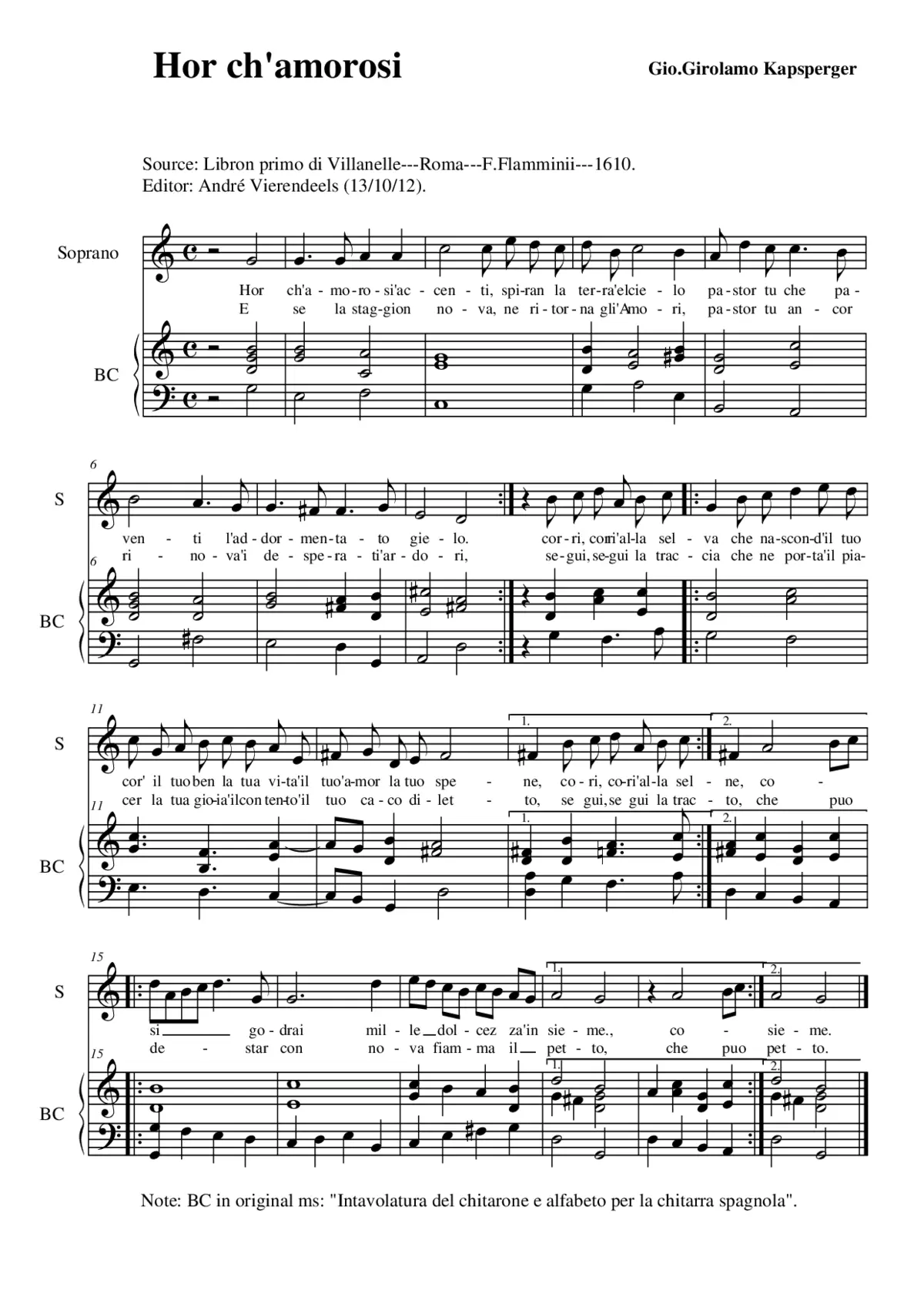 Hor ch'amorosi accenti - Page 1