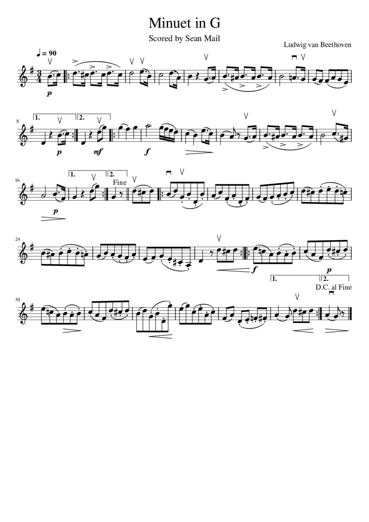 Minuet in G - Ludwig van Beethoven - Page 1