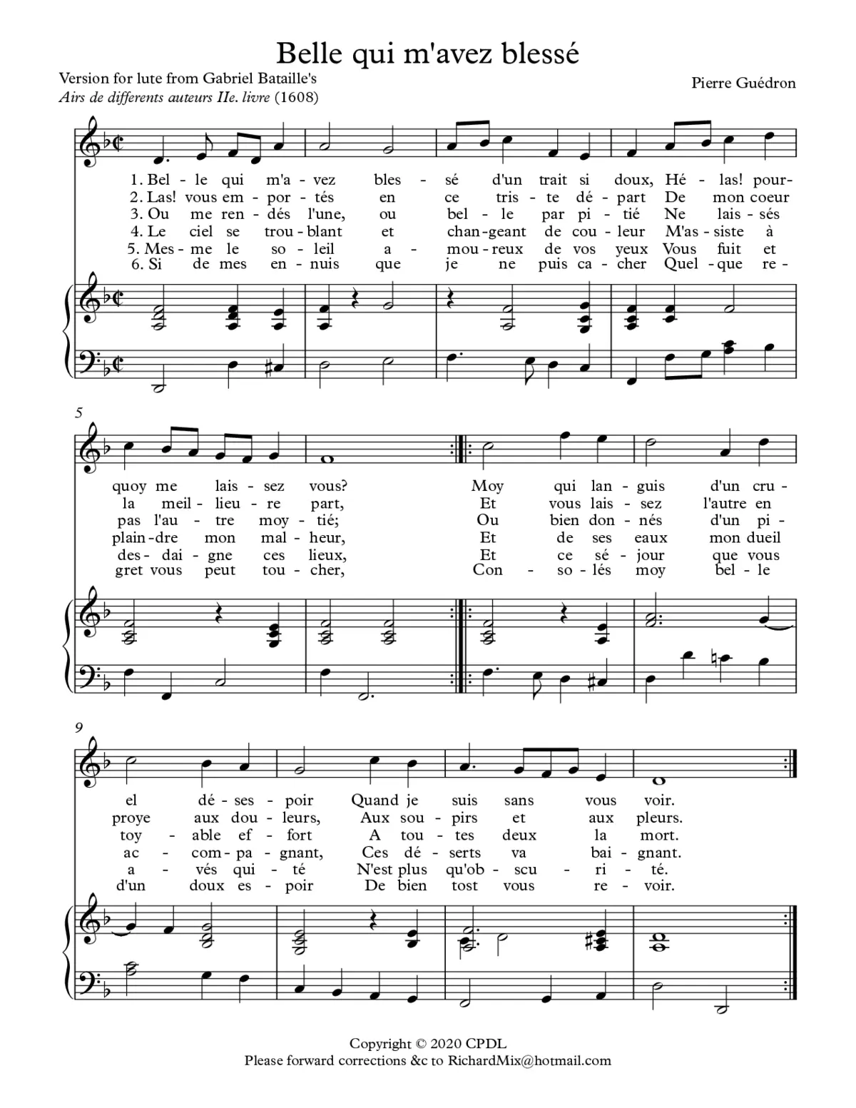 Belle qui m'avez blessé - Page 1