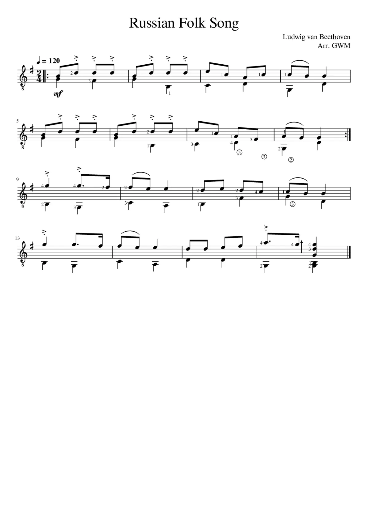 Ludwig van Beethoven - Russian Folk Song - Page 1