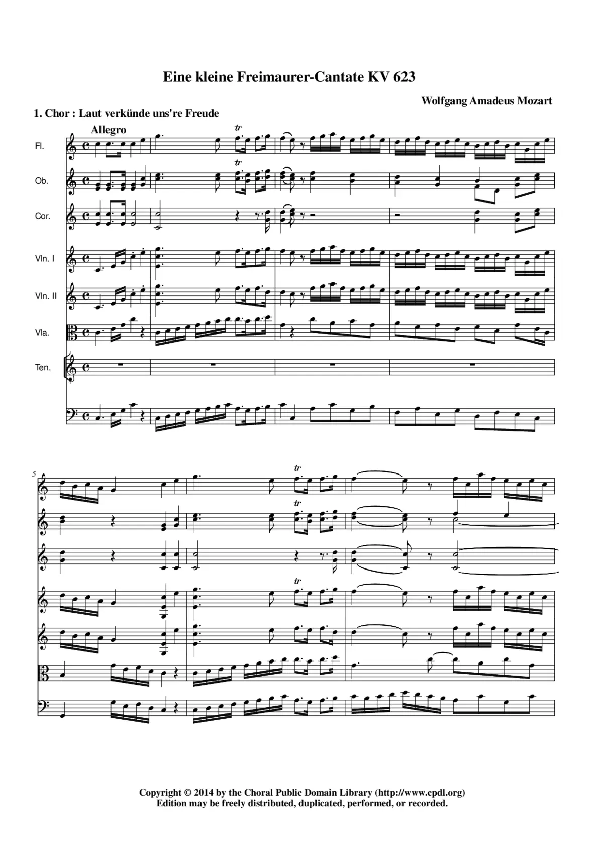 Eine kleine Freimaurer-Cantate, KV 623 - Page 1