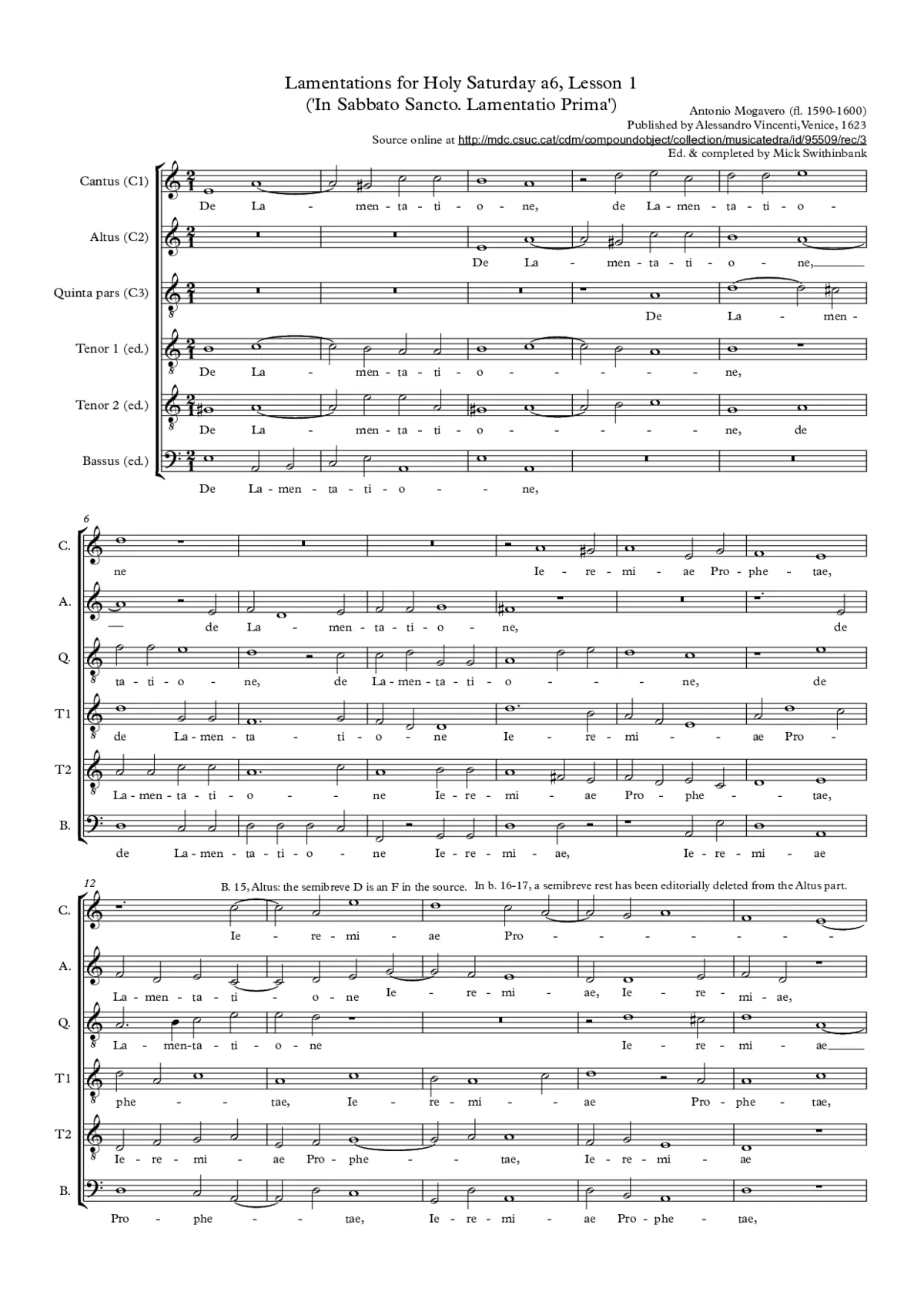 Lamentations for Holy Saturday, Lesson One - Page 1