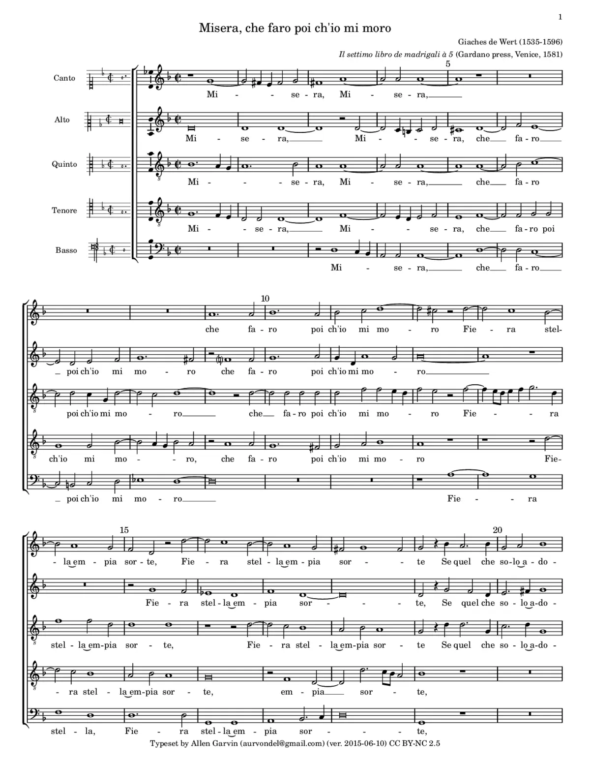 Misera, che faro poi ch'io mi moro - Page 1