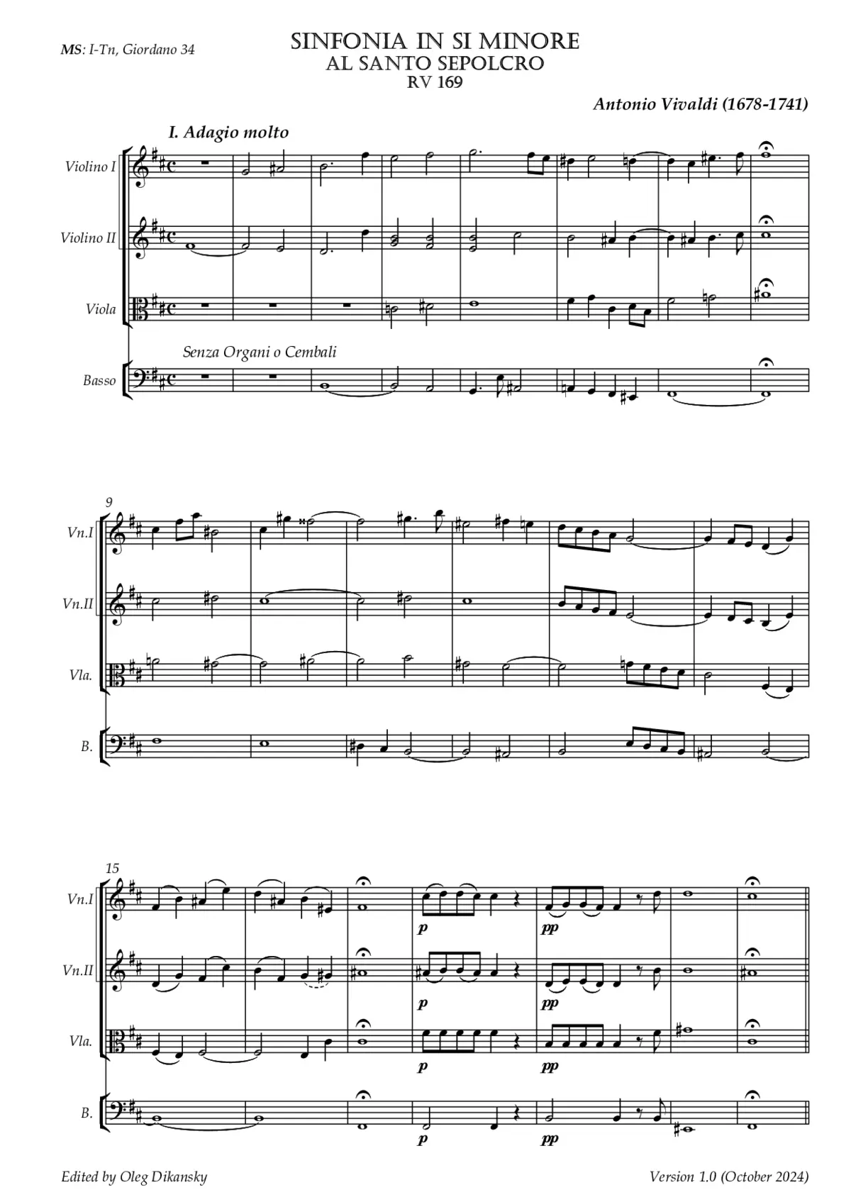 Sinfonia 'Al Santo Sepolcro' in B minor - Page 1