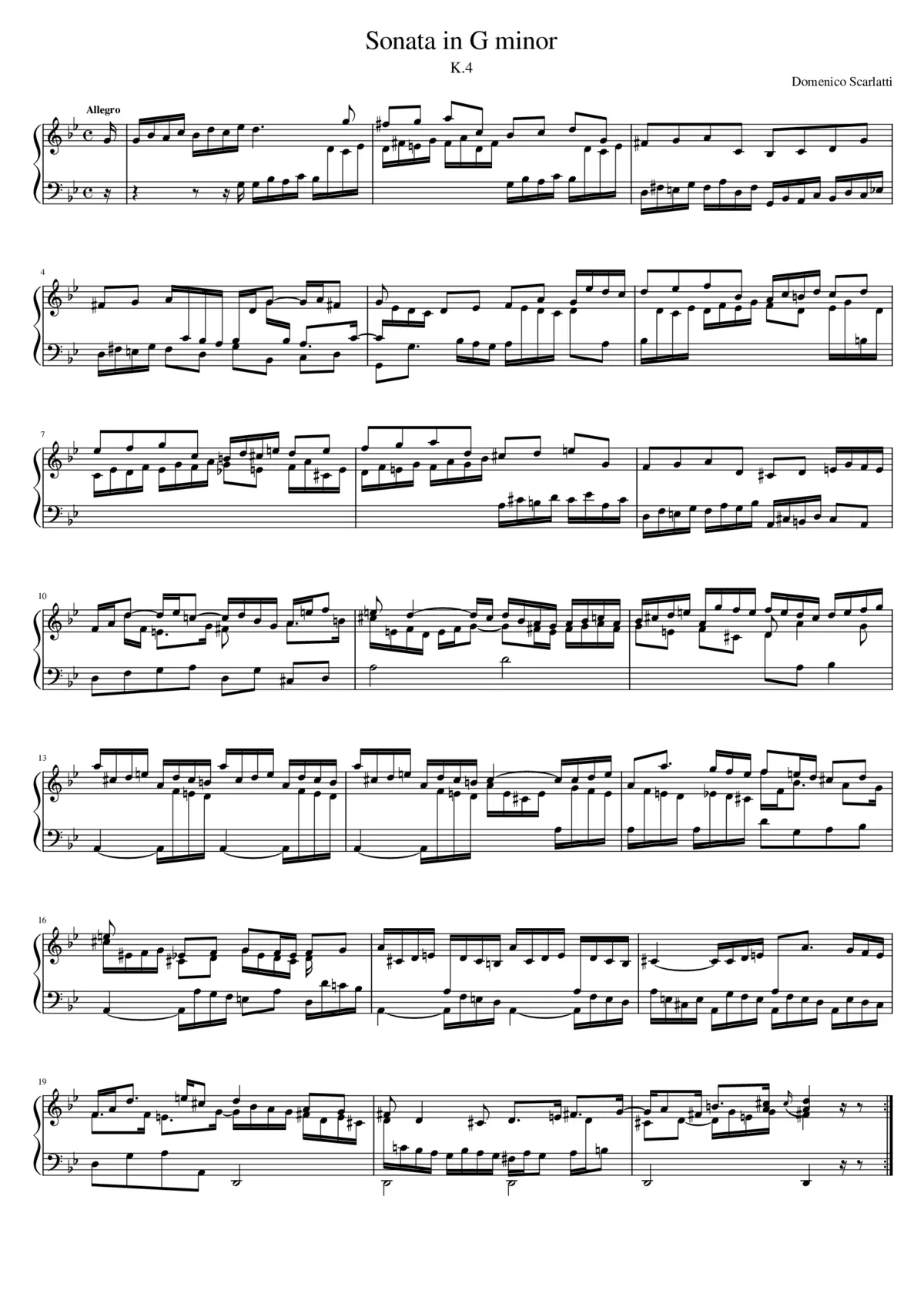 Keyboard Sonata in G minor K.4 - Page 1