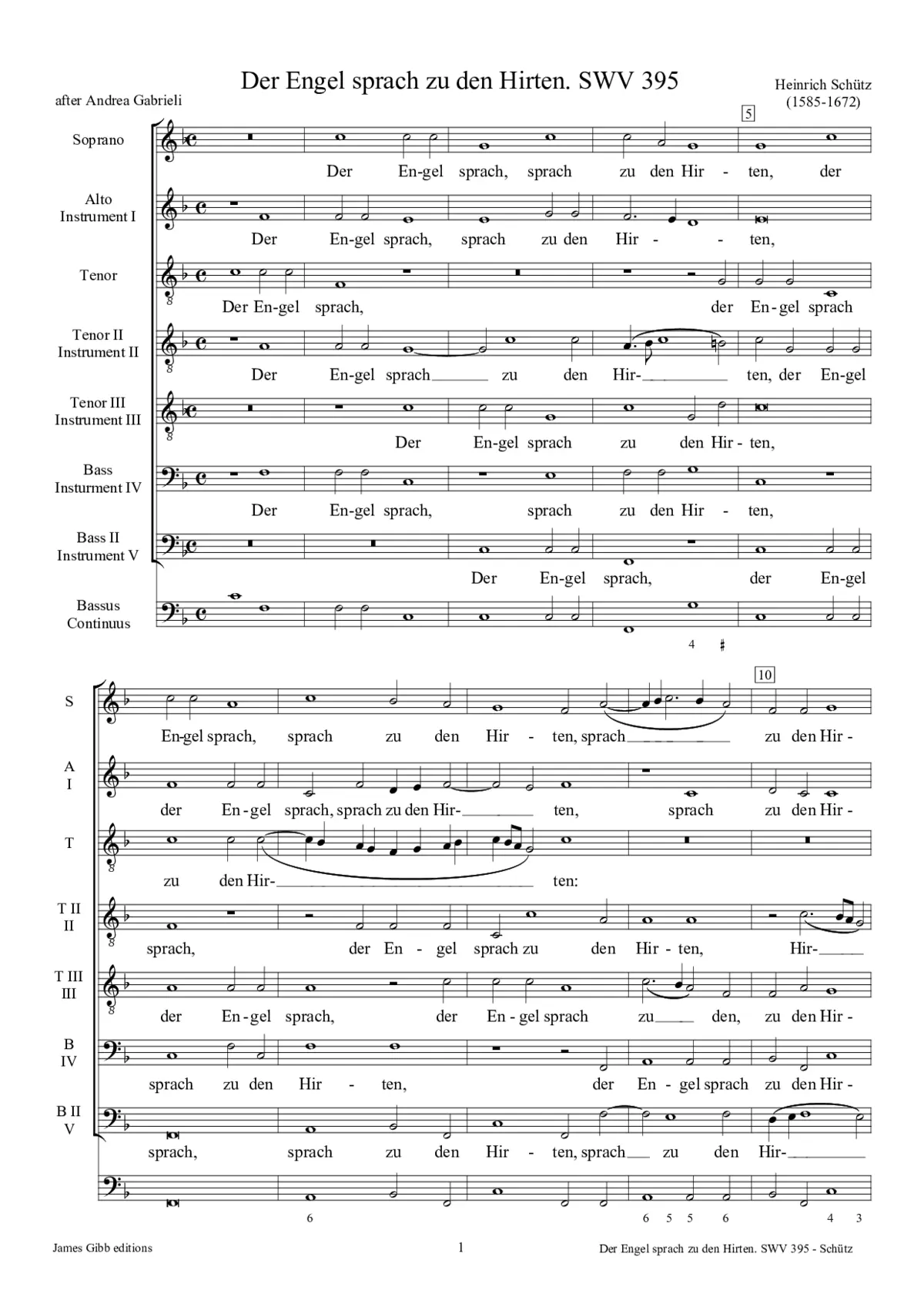 Der Engel sprach zu den Hirten, SWV 395 - Page 1