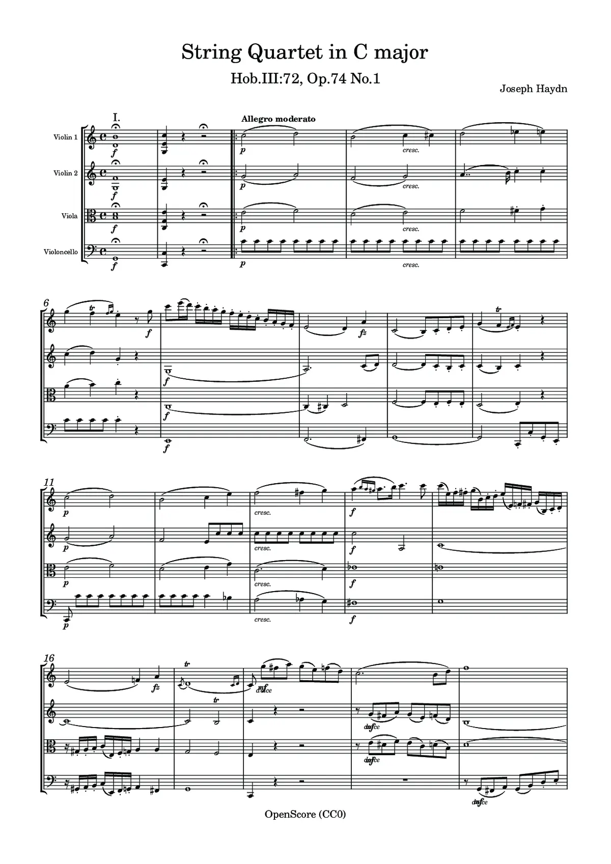 String Quartet in C major, Hob.III:72, Op.74 No.1 - Page 1