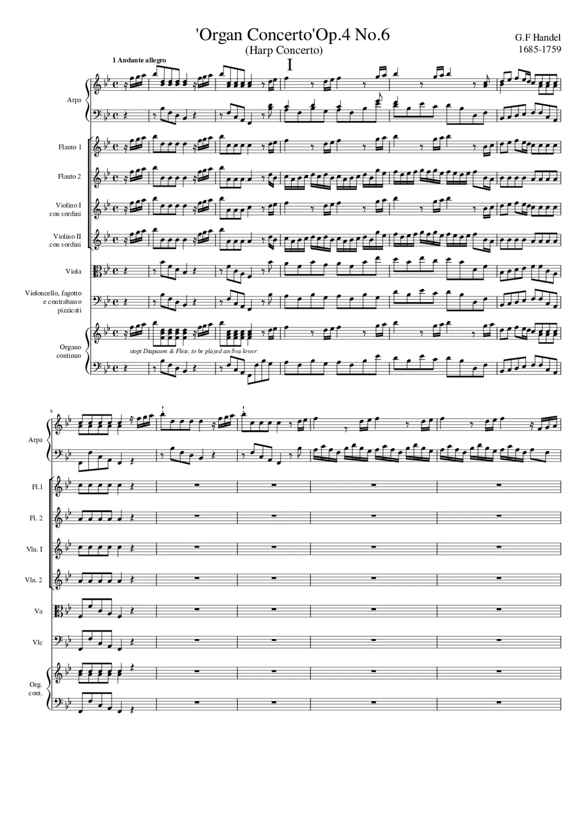 Harp Concerto Op. 4 No. 6 - Page 1