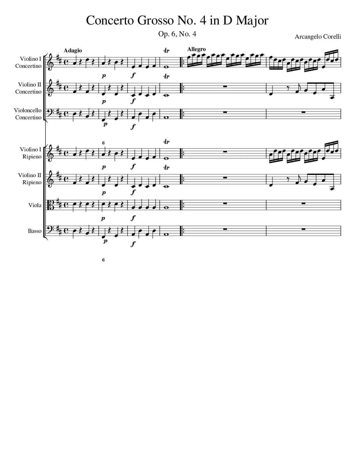 Concerto grosso in D major Op.6 No.4 - Page 1