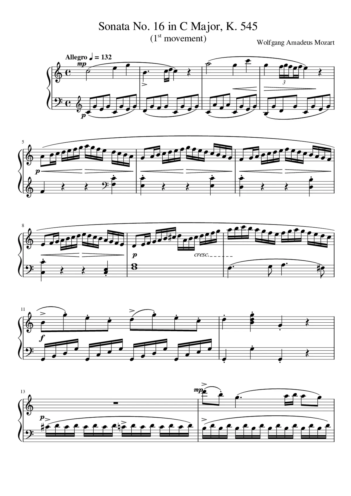 Piano Sonata No.16 in C major K.545 - Page 1