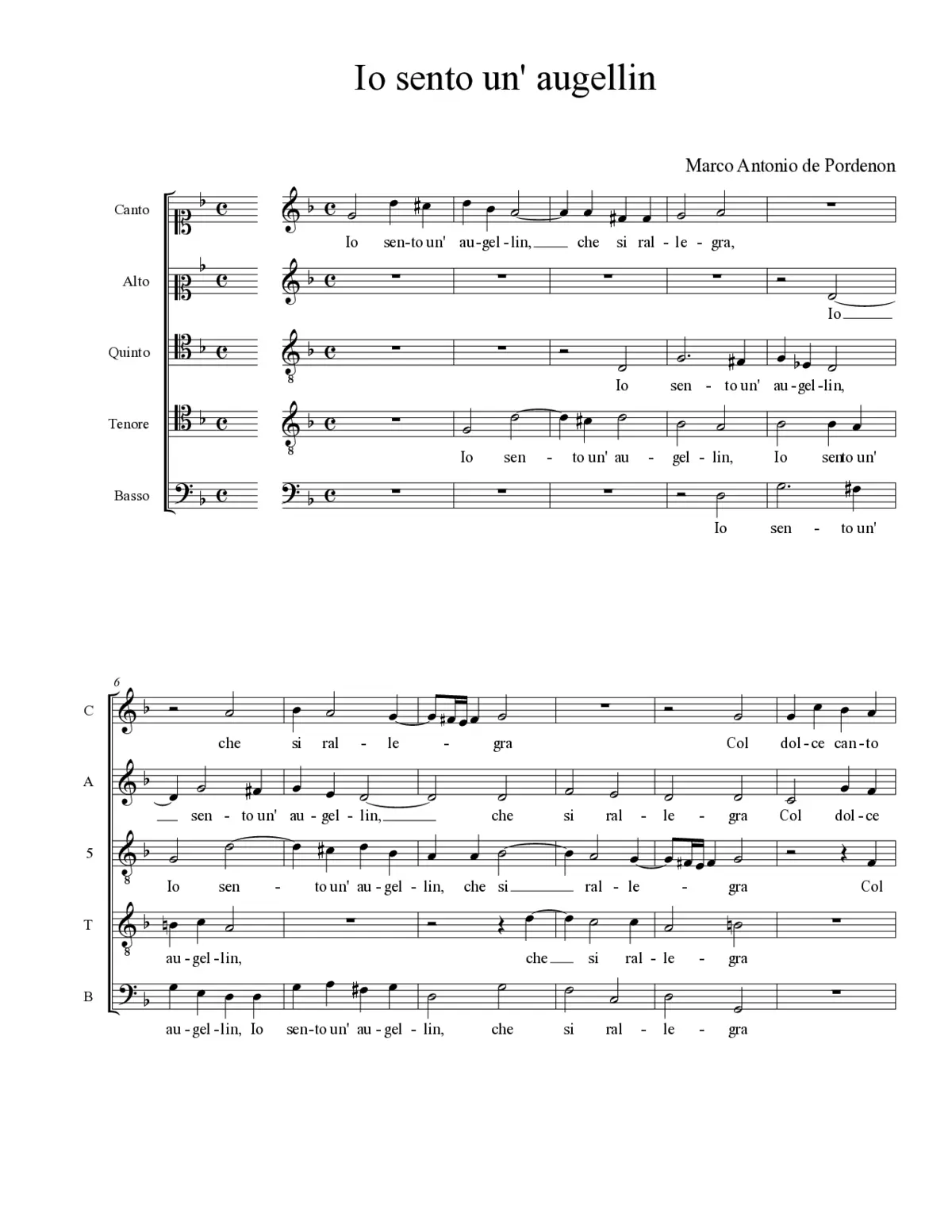 Io sento un' augellin - Page 1