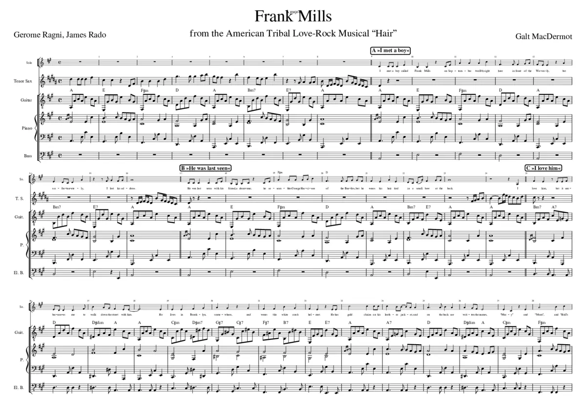 Musical Hair: Frank Mills (arranged for small R&B band) - Page 1