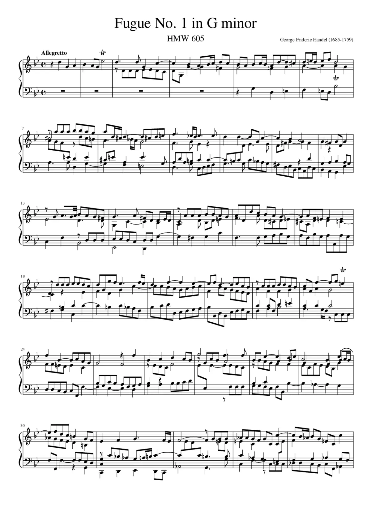 Fugue No.1 in G minor HMV 605 - Page 1