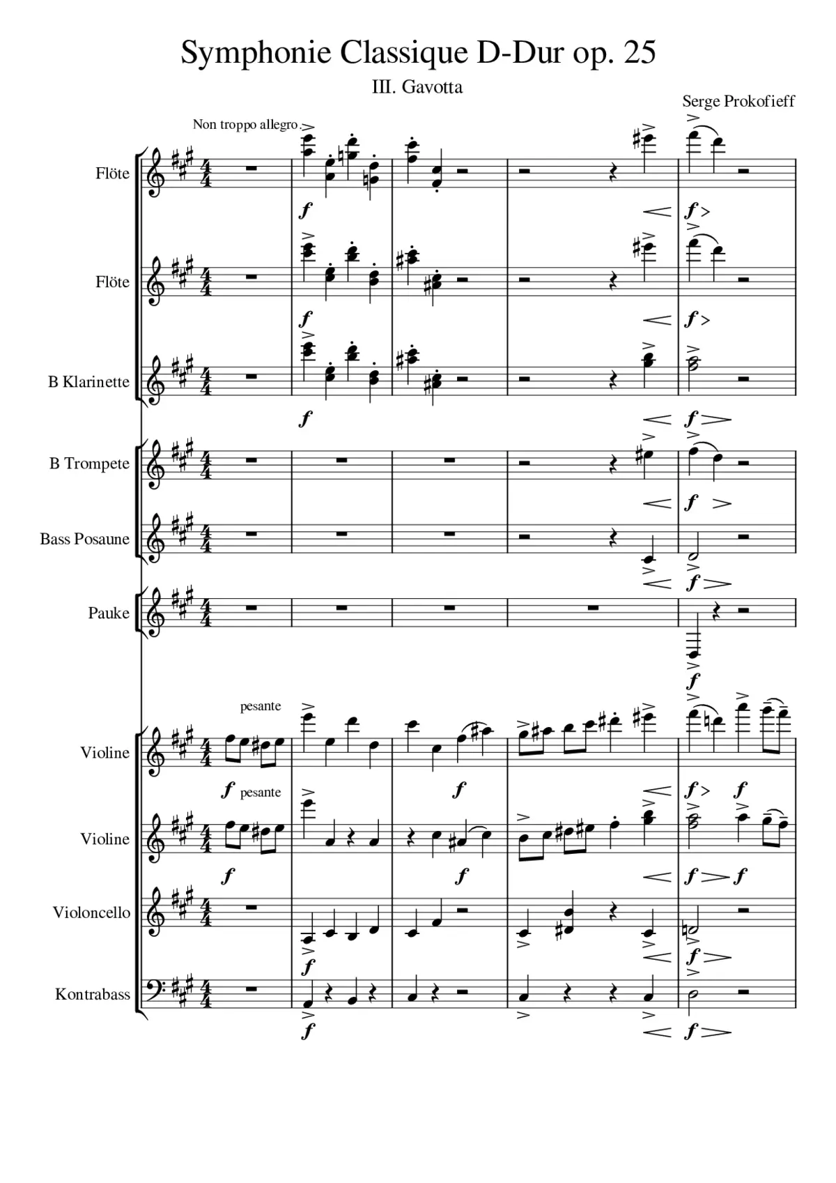 Serge Prokofieff Symphonie Classique D-Dur op. 25 III. Gavotta - Page 1
