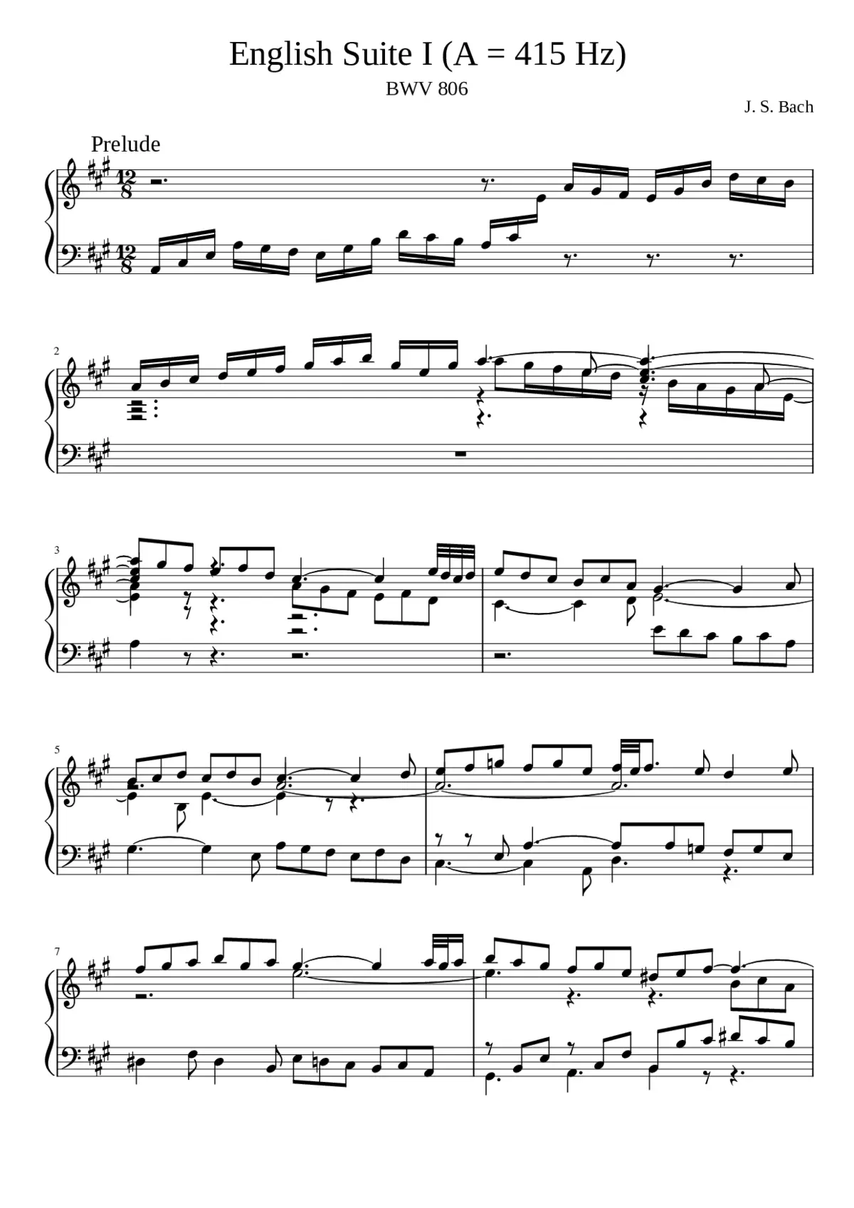 English Suite No.1 in A major BWV 806 - Page 1