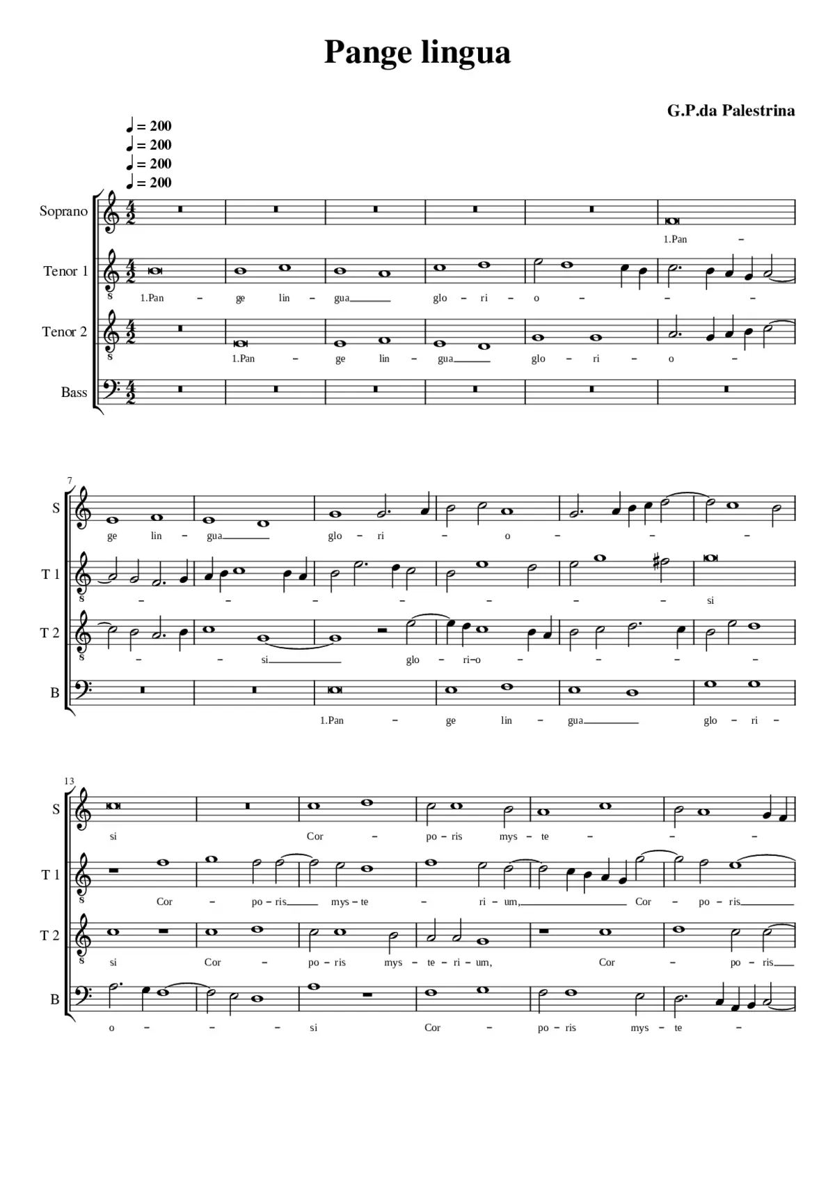 Pange lingua opera dubia (not to be confused with Pange lingua (1589) (Giovanni Pierluigi da Palestrina)) - Page 1