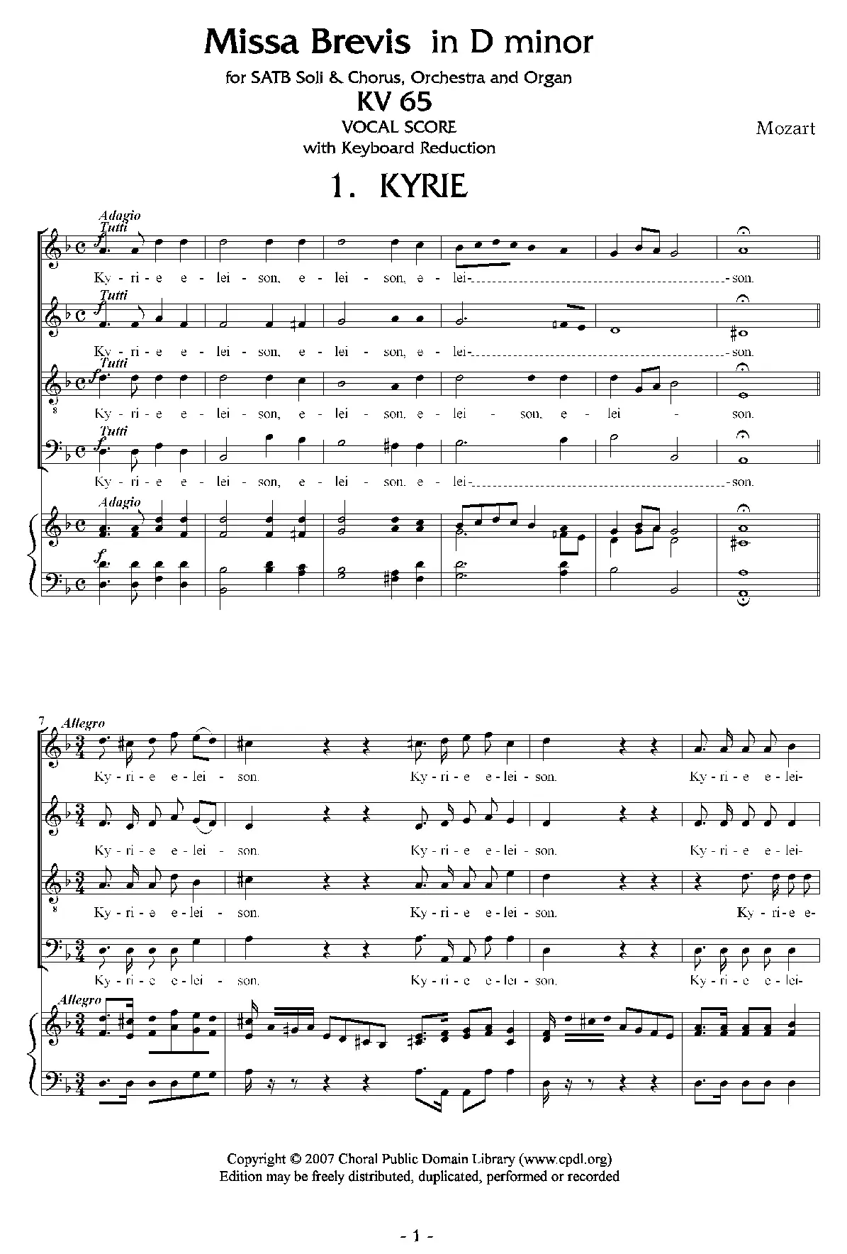 Missa brevis in D minor, KV 65 - Page 1