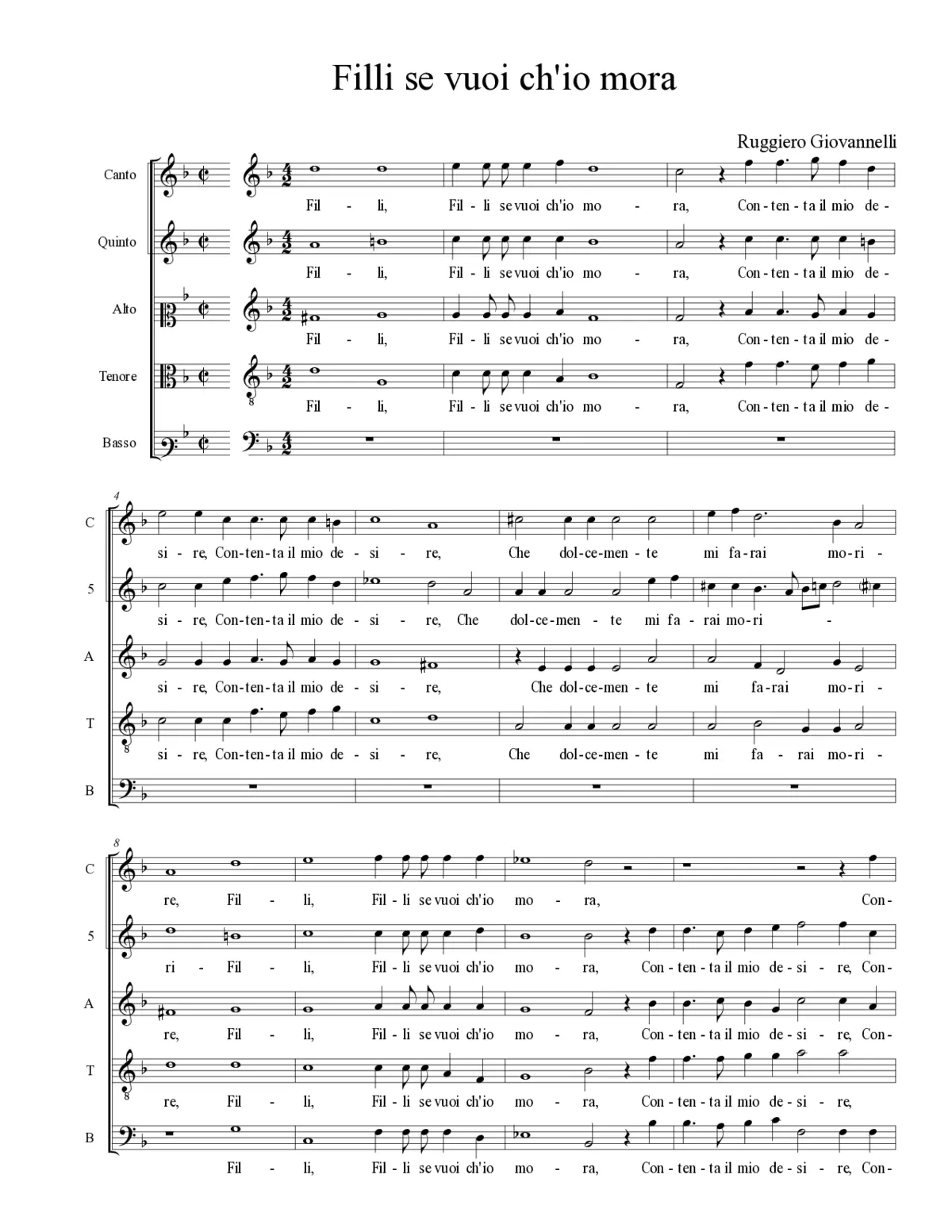 Filli se vuoi ch'io mora - Page 1