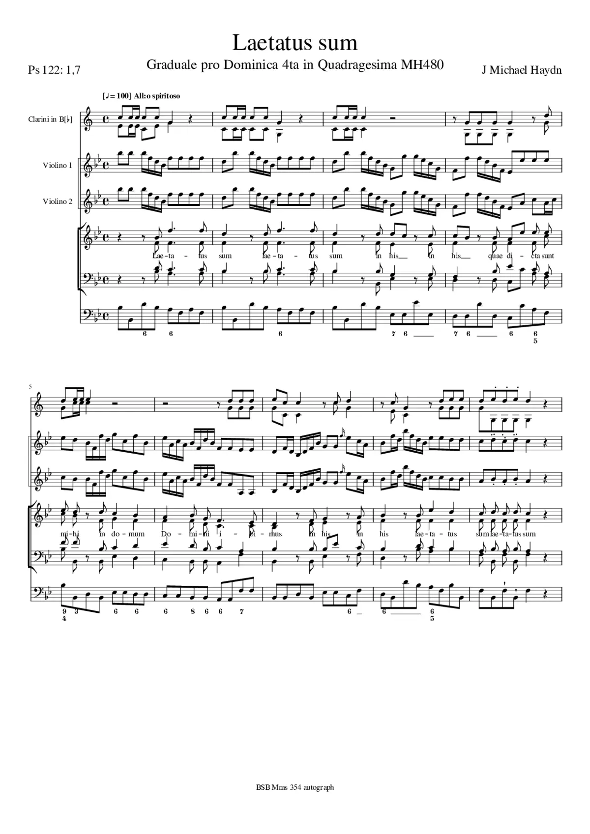 Laetatus sum, MH 480 - Page 1