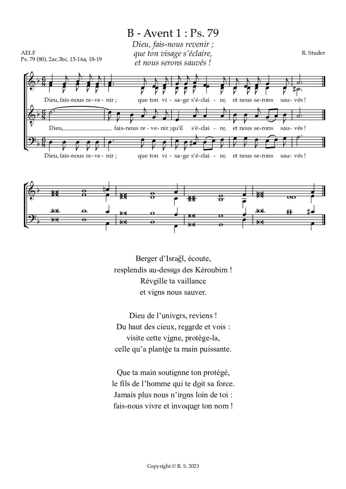 B - Avent 1 & C - Avent 4 : Ps. 79 : Dieu, fais-nous revenir, que ton visage s'éclaire et nous serons sauvés - Page 1