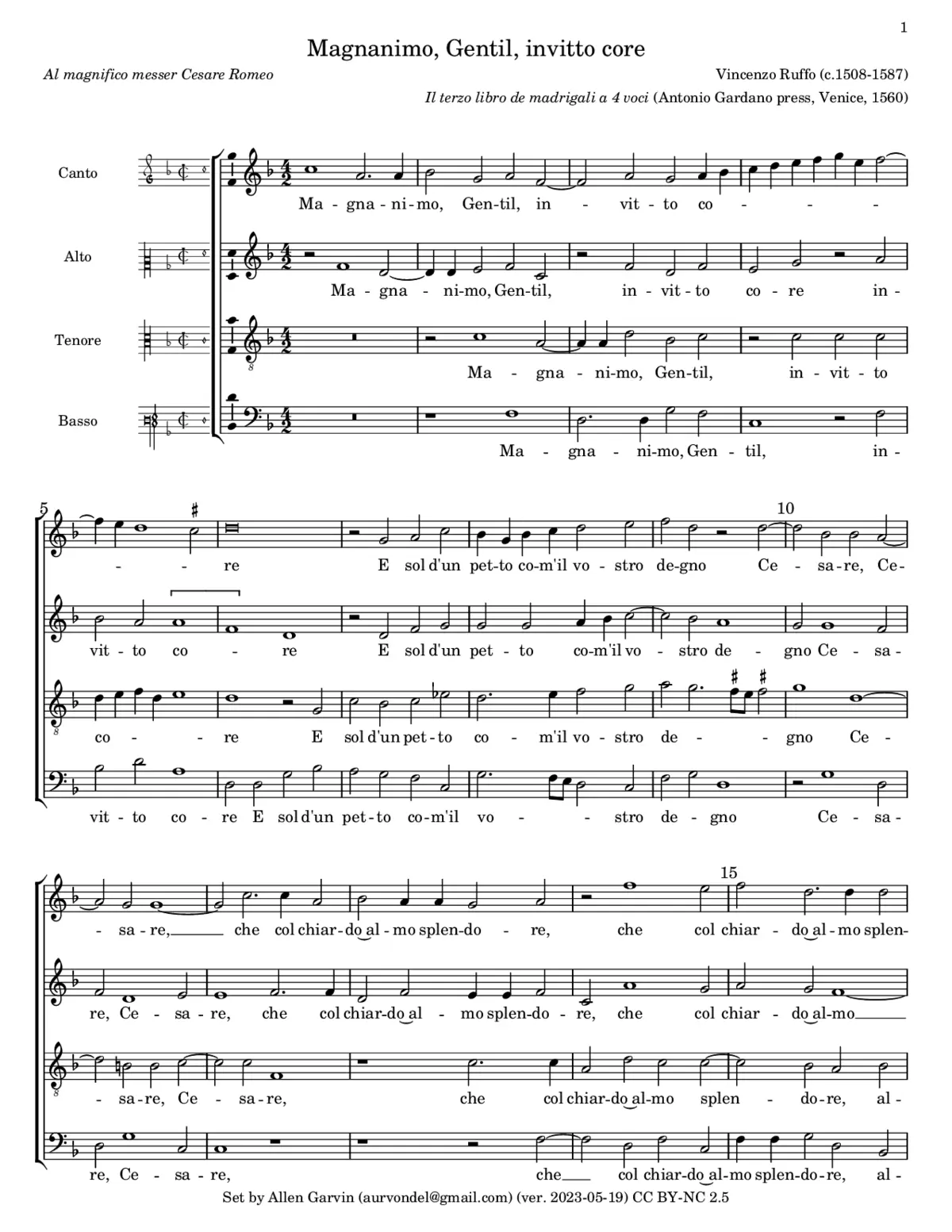 Magnanimo, Gentil, invitto core - Page 1