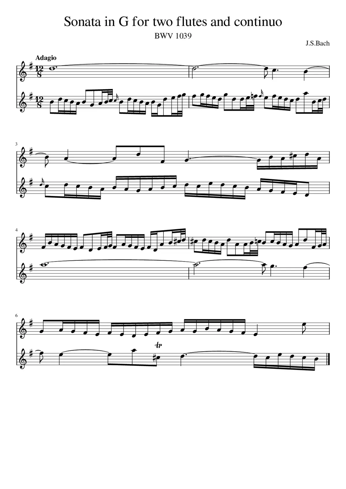 Sonata in G for two flutes and continuo - Page 1