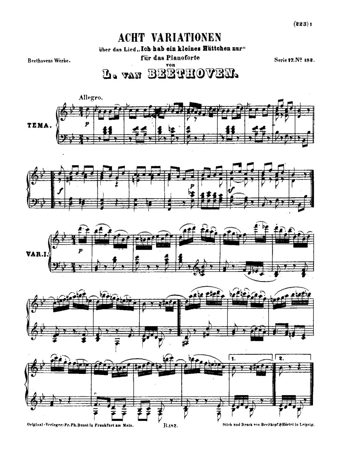 8 Variations on the Song 'Ich hab ein kleines Huttchen nur' - Page 1