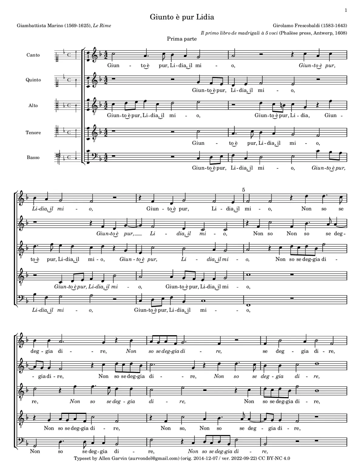 Giunto è pur Lidia il mio - Page 1