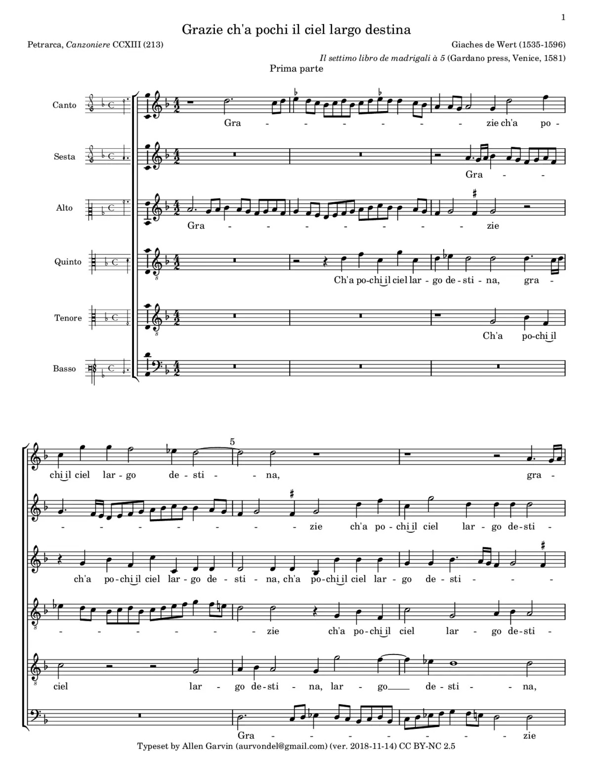 Grazie ch'a pochi il ciel largo destina - Page 1