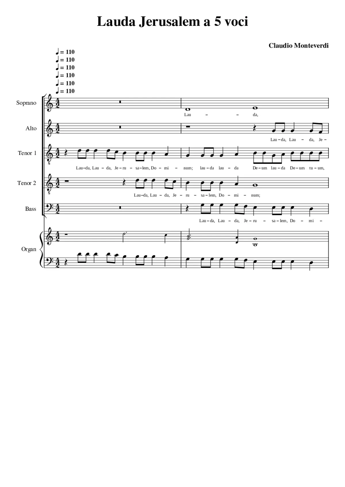 Lauda Jerusalem a 5 voci da Cappella - Page 1