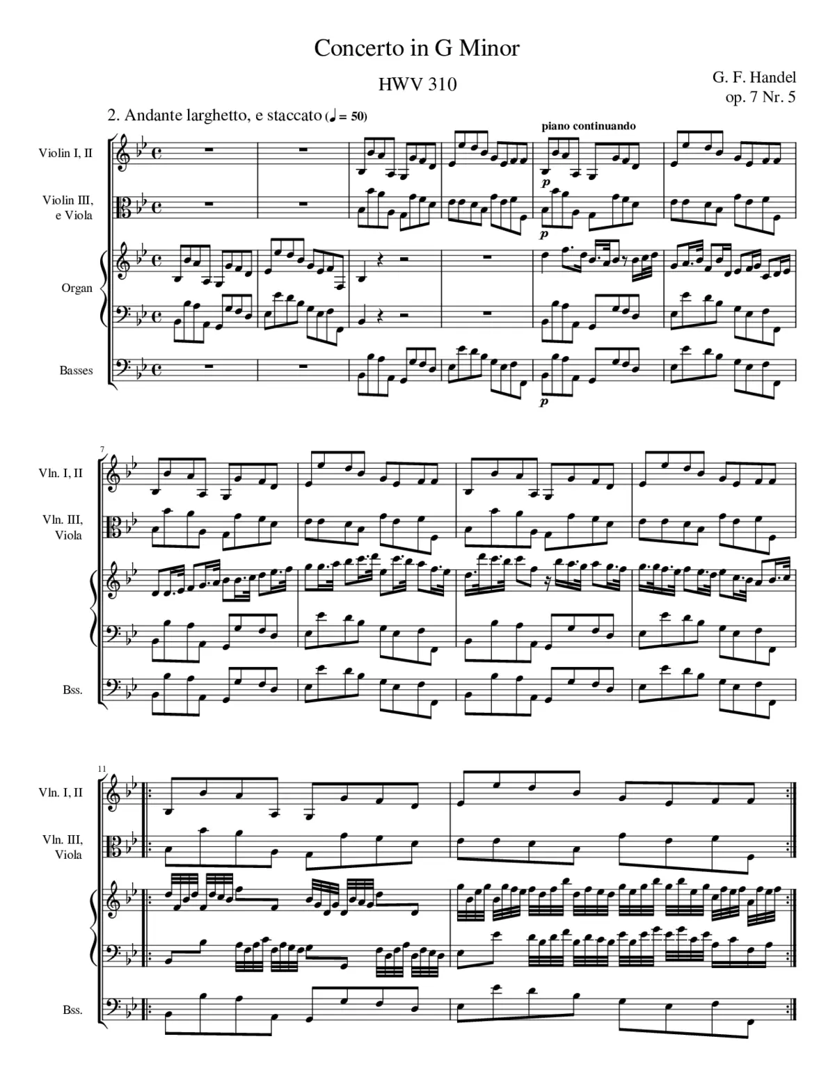 Organ Concerto in G minor HWV 310 - Page 1