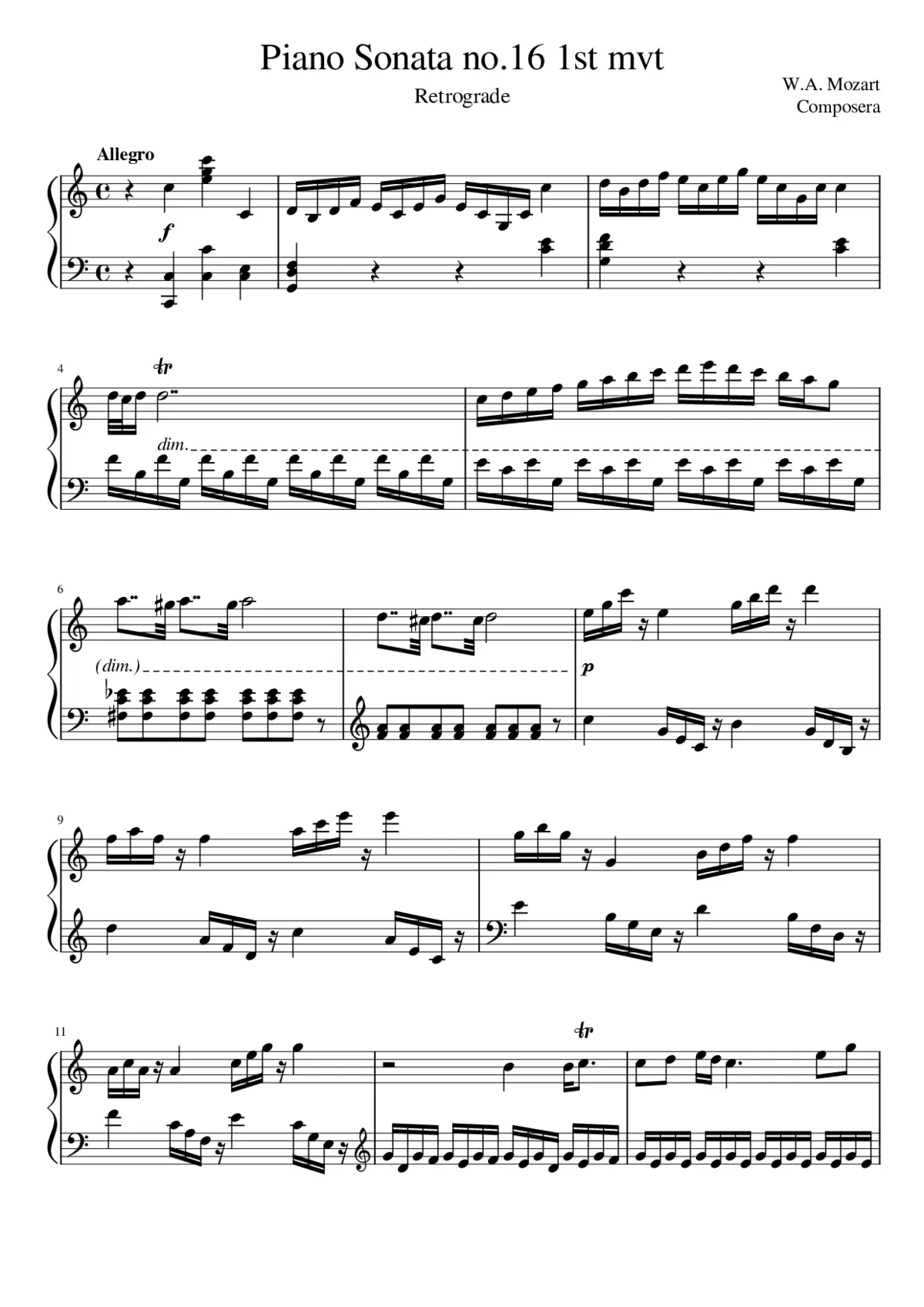 Mozart Piano Sonata no.16 1st movement Retrograde - Page 1