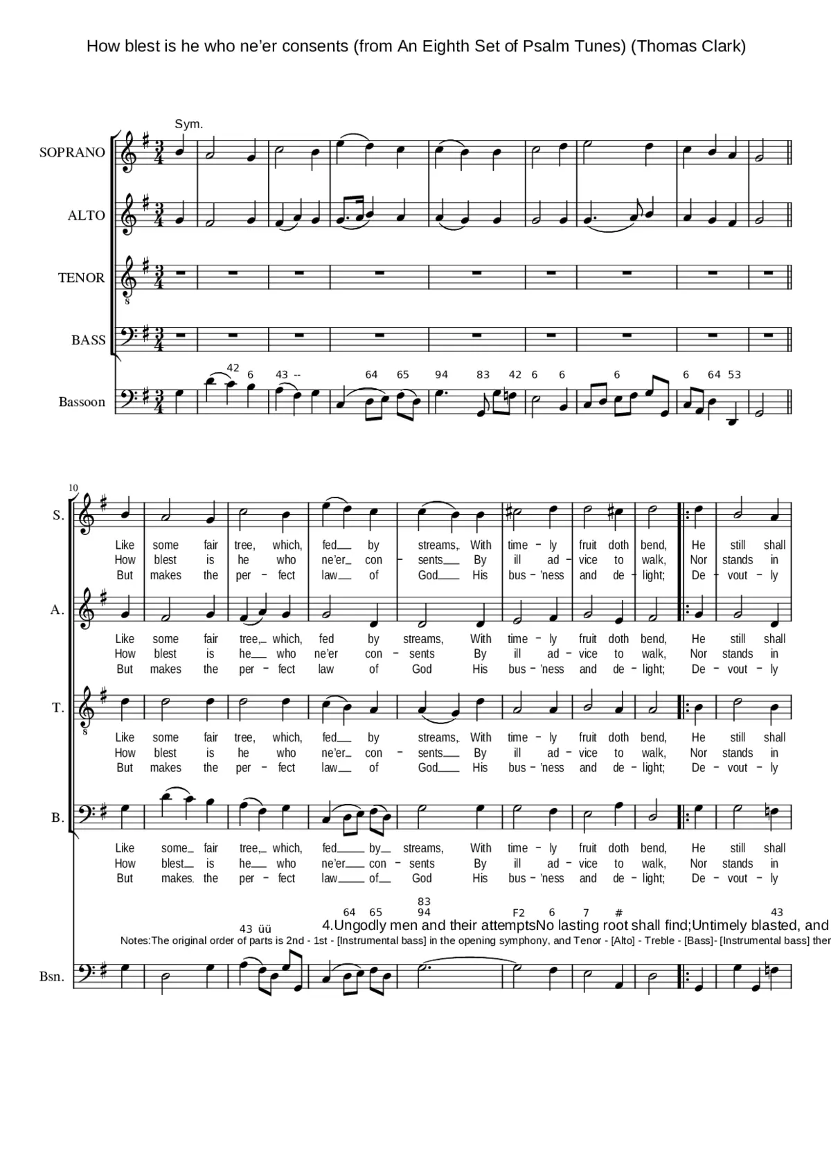 How blest is he who ne'er consents (from An Eighth Set of Psalm Tunes) - Page 1