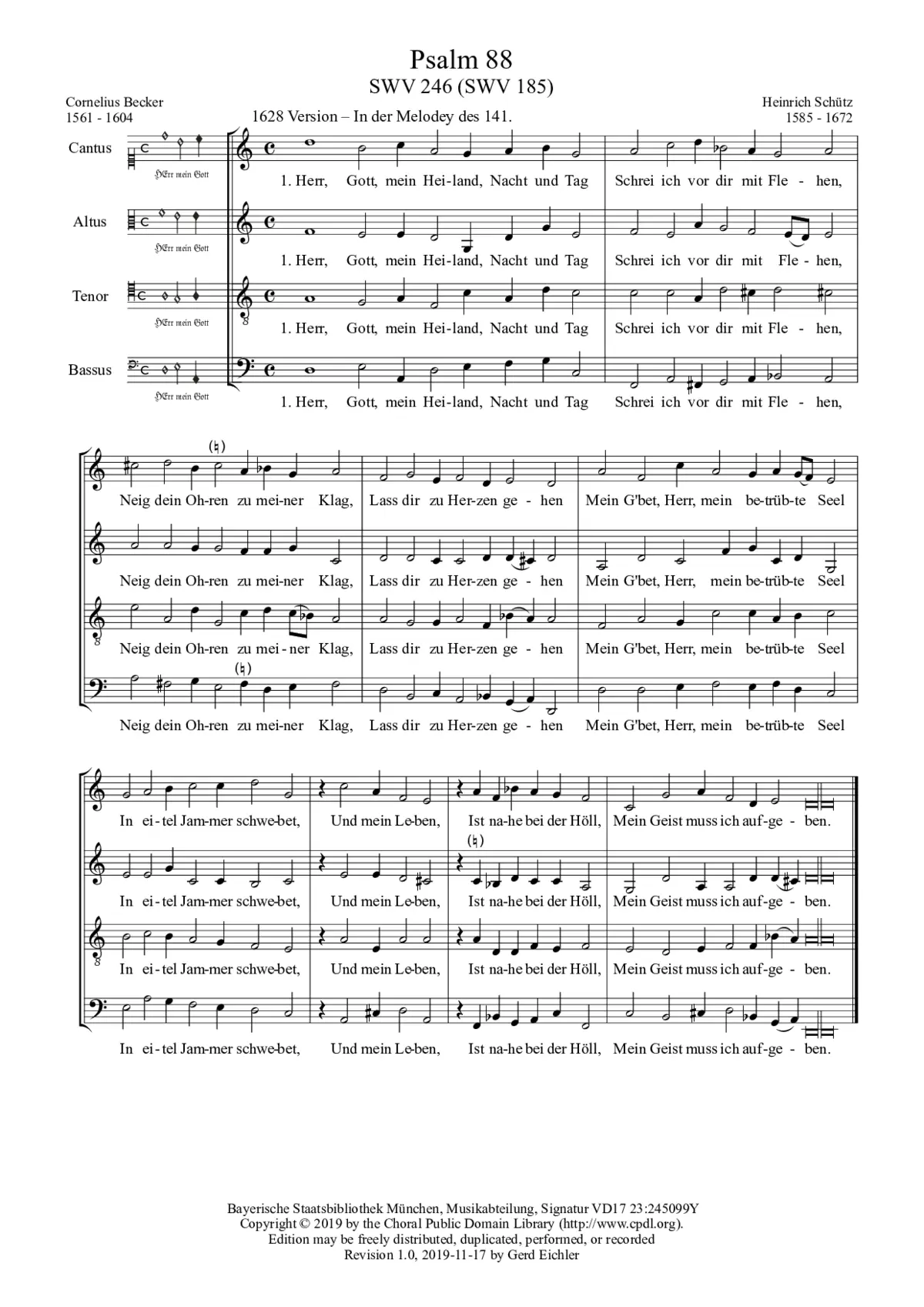 Herr Gott, mein Heiland, Nacht und Tag, SWV 185 - Page 1
